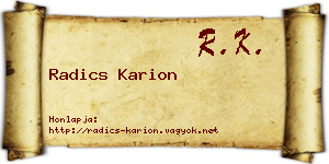 Radics Karion névjegykártya